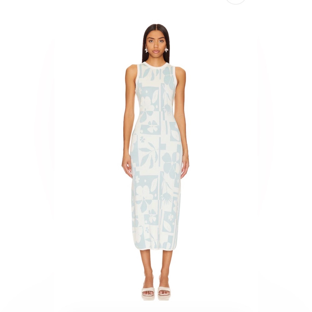 MINKPINK Floral Midi Dress - Blue and White